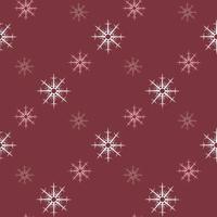 Seamless pattern with pink and white snowflakes on dark red background. Vector image.