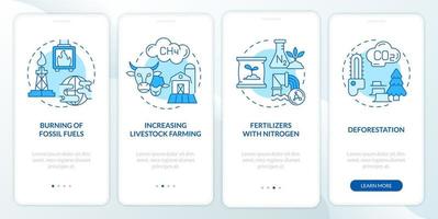 Reasons for climate change blue onboarding mobile app screen vector