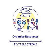 Organise resources concept icon. Humanitarian aid distribution abstract idea thin line illustration. Isolated outline drawing. Editable stroke. Roboto-Medium, Myriad Pro-Bold fonts used vector