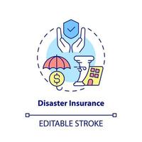 Disaster insurance concept icon. Financial coverage for natural disaster abstract idea thin line illustration. Isolated outline drawing. Editable stroke. Roboto-Medium, Myriad Pro-Bold fonts used vector