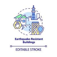 Earthquake resistant buildings concept icon. Seismic proof structures abstract idea thin line illustration. Isolated outline drawing. Editable stroke. Roboto-Medium, Myriad Pro-Bold fonts used vector