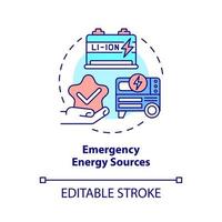 Emergency energy sources concept icon. Electricity generation abstract idea thin line illustration. Isolated outline drawing. Editable stroke. Roboto-Medium, Myriad Pro-Bold fonts used vector
