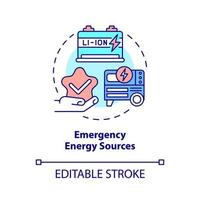 icono de concepto de fuentes de energía de emergencia. Ilustración de línea delgada de idea abstracta de generación de electricidad. dibujo de contorno aislado. trazo editable. roboto-medium, innumerables fuentes pro-bold utilizadas vector