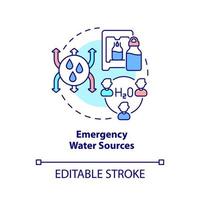 Emergency water sources concept icon. Containers of drinks abstract idea thin line illustration. Isolated outline drawing. Editable stroke. Roboto-Medium, Myriad Pro-Bold fonts used vector