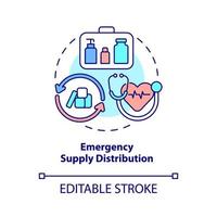 Emergency supply distribution concept icon. Public donation abstract idea thin line illustration. Isolated outline drawing. Editable stroke. Roboto-Medium, Myriad Pro-Bold fonts used vector