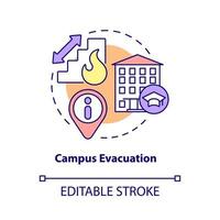 icono del concepto de evacuación del campus. asistentes universitarios reubicación idea abstracta ilustración de línea delgada. dibujo de contorno aislado. trazo editable. roboto-medium, innumerables fuentes pro-bold utilizadas vector