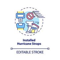 Installed hurricane straps concept icon. Enforcing housing structures abstract idea thin line illustration. Isolated outline drawing. Editable stroke. Roboto-Medium, Myriad Pro-Bold fonts used vector