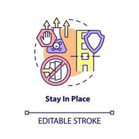 Stay in place concept icon. Plan of action for natural disaster abstract idea thin line illustration. Isolated outline drawing. Editable stroke. Roboto-Medium, Myriad Pro-Bold fonts used vector