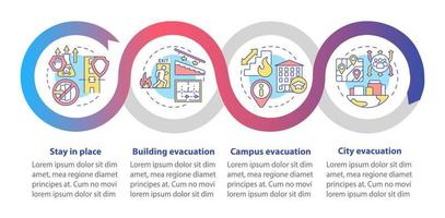 plantilla infográfica de bucle de tipos de evacuación. reducir el peligro. visualización de datos con 4 pasos. gráfico de información de la línea de tiempo del proceso. diseño de flujo de trabajo con iconos de línea. innumerables fuentes pro-negrita y regulares utilizadas vector