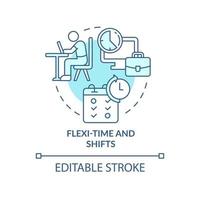 Flexi-time and shifts turquoise concept icon. Comfortable schedule abstract idea thin line illustration. Isolated outline drawing. Editable stroke. Roboto-Medium, Myriad Pro-Bold fonts used vector