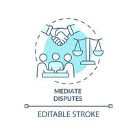 Mediate disputes turquoise concept icon. Respectful discussion abstract idea thin line illustration. Isolated outline drawing. Editable stroke. Roboto-Medium, Myriad Pro-Bold fonts used vector