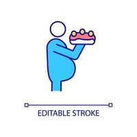 Binge eating RGB color icon. Bulimia signs. Obesity and excessive fat. Uncontrolled food consumption. Isolated vector illustration. Simple filled line drawing. Editable stroke. Arial font used