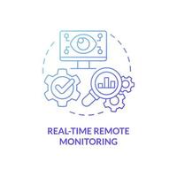 Real time remote monitoring blue gradient concept icon. Collect data for performance predict abstract idea thin line illustration. Isolated outline drawing. Roboto-Medium, Myriad Pro-Bold fonts used vector