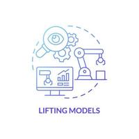 Lifting models blue gradient concept icon. Optimizing maintenance and inspection abstract idea thin line illustration. Isolated outline drawing. Roboto-Medium, Myriad Pro-Bold fonts used vector