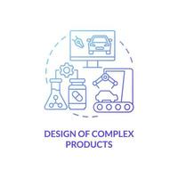 Complex products design blue gradient concept icon. Digital twin use case abstract idea thin line illustration. Smart assembly. Isolated outline drawing. Roboto-Medium, Myriad Pro-Bold fonts used vector