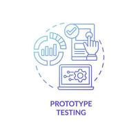 icono de concepto de gradiente azul de prueba de prototipo. réplica de activos físicos idea abstracta ilustración de línea delgada. fase de desarrollo del producto. dibujo de contorno aislado. roboto-medium, innumerables fuentes pro-bold utilizadas vector