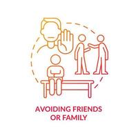 Avoiding friends and family red gradient concept icon. Social disorder. Mental health abstract idea thin line illustration. Isolated outline drawing. Roboto-Medium, Myriad Pro-Bold fonts used vector