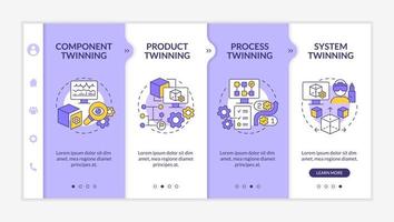 Digital twin levels purple and white onboarding template. Process twinning. Responsive mobile website with linear concept icons. Web page walkthrough 4 step screens. Lato-Bold, Regular fonts used vector