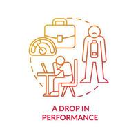 Drop in performance red gradient concept icon. Burnout and anxiety of hard work abstract idea thin line illustration. Isolated outline drawing. Roboto-Medium, Myriad Pro-Bold fonts used vector