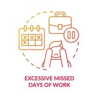 Excessive missed days of work red gradient concept icon. Procrastination of stress. Anxiety abstract idea thin line illustration. Isolated outline drawing. Roboto-Medium, Myriad Pro-Bold fonts used vector