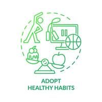 Adopt healthy habits green gradient concept icon. Overcome panic attack at work abstract idea thin line illustration. Isolated outline drawing. Roboto-Medium, Myriad Pro-Bold fonts used vector