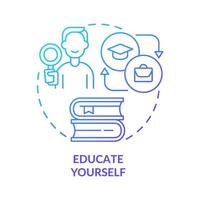 Educate yourself blue gradient concept icon. Learn signs of anxiety disorder. Mental health abstract idea thin line illustration. Isolated outline drawing. Roboto-Medium, Myriad Pro-Bold fonts used vector