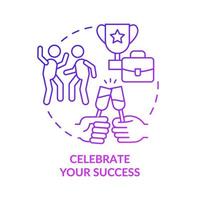 Celebrate your success purple gradient concept icon. Avoid anxiety abstract idea thin line illustration. Isolated outline drawing. Editable stroke. Roboto-Medium, Myriad Pro-Bold fonts used vector