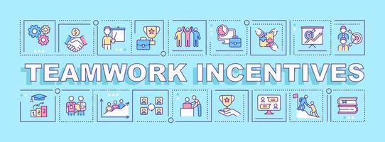 incentivos de trabajo en equipo conceptos de palabras banner turquesa. motivar a los trabajadores. infografías con iconos lineales en el fondo. tipografía aislada. ilustración de color vectorial con texto. fuente arial-black utilizada vector