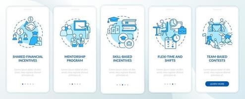 incentivar el trabajo en equipo pantalla azul de la aplicación móvil de incorporación. tutorial de motivación 5 pasos páginas de instrucciones gráficas con conceptos lineales. interfaz de usuario, ux, plantilla de interfaz gráfica de usuario. innumerables fuentes pro-negrita y regulares utilizadas vector