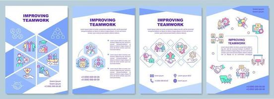 Improving teamwork blue brochure template. Successful work. Booklet print design with linear icons. Vector layouts for presentation, annual reports, ads. Arial-Black, Myriad Pro-Regular fonts used