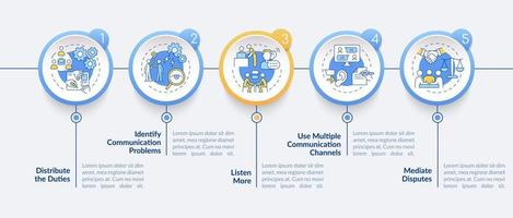 Ways to improve teamwork circle infographic template. Company strategy. Data visualization with 5 steps. Process timeline info chart. Workflow layout with line icons. Lato-Bold, Regular fonts used vector