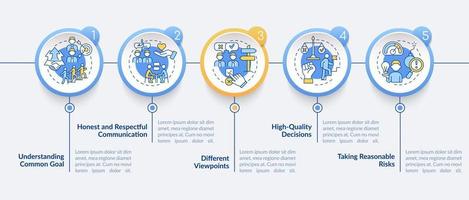 Teamwork tips circle infographic template. Successful company work. Data visualization with 5 steps. Process timeline info chart. Workflow layout with line icons. Lato-Bold, Regular fonts used vector
