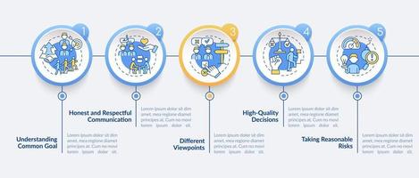 Teamwork tips circle infographic template. Successful company work. Data visualization with 5 steps. Process timeline info chart. Workflow layout with line icons. Lato-Bold, Regular fonts used vector