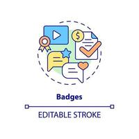 Badges concept icon. Paid subscription. Premium member sign abstract idea thin line illustration. Isolated outline drawing. Editable stroke. Roboto-Medium, Myriad Pro-Bold fonts used vector