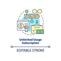 Unlimited usage subscription concept icon. Types of subscription abstract idea thin line illustration. Isolated outline drawing. Editable stroke. Roboto-Medium, Myriad Pro-Bold fonts used vector