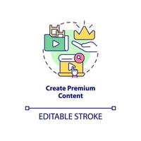Create premium content concept icon. Subscription model. Video on demand abstract idea thin line illustration. Isolated outline drawing. Editable stroke. Roboto-Medium, Myriad Pro-Bold fonts used vector
