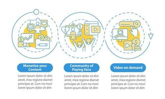 How to earn money from subscription blue circle infographic template. Data visualization with 3 steps. Process timeline info chart. Workflow layout with line icons. Myriad Pro-Bold, Regular fonts used vector