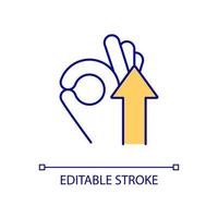 Ok hand gesture RGB color icon. Okay and wellness sign. Show agreement. Index finger and thumb touching. Isolated vector illustration. Simple filled line drawing. Editable stroke. Arial font used