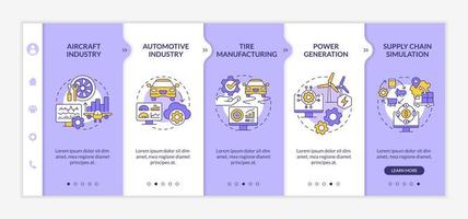 Digital twin implementation purple and white onboarding template. Simulation. Responsive mobile website with linear concept icons. Web page walkthrough 5 step screens. Lato-Bold, Regular fonts used vector