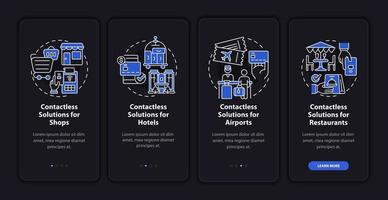 pantalla de aplicación móvil de incorporación de modo nocturno de solución sin efectivo. tutorial de servicio páginas de instrucciones gráficas de 4 pasos con concepto lineal. interfaz de usuario, ux, plantilla de interfaz gráfica de usuario. innumerables fuentes pro-negrita y regulares utilizadas vector