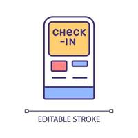 Check in terminal RGB color icon. Contactless control in hotel services. Touchless solutions. Isolated vector illustration. Simple filled line drawing. Editable stroke. Arial font used
