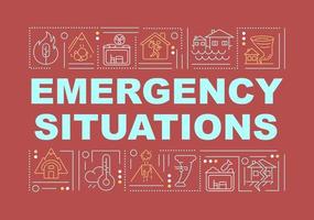 Emergency situations word concepts red banner. Hazard damage. Infographics with linear icons on background. Isolated typography. Vector outline color illustration with text. Arial-Black font used