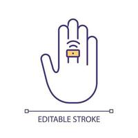 Wearable smart ring RGB color icon. Contactless payment solution. Electronic chip in device. Isolated vector illustration. Simple filled line drawing. Editable stroke. Arial font used