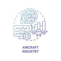 Aircraft industry blue gradient concept icon. Monitoring airplane engine performance abstract idea thin line illustration. Isolated outline drawing. Roboto-Medium, Myriad Pro-Bold fonts used vector