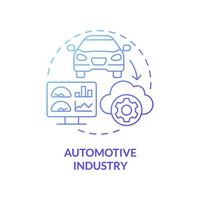 Automotive industry blue gradient concept icon. New car model abstract idea thin line illustration. Simulating product lifecycle. Isolated outline drawing. Roboto-Medium, Myriad Pro-Bold fonts used vector