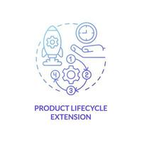 Product lifecycle extension blue gradient concept icon. Optimizing product performance abstract idea thin line illustration. Isolated outline drawing. Roboto-Medium, Myriad Pro-Bold fonts used vector