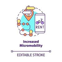 Increased micromobility concept icon. Scooter sharing benefit abstract idea thin line illustration. Flexible transportation. Electric vehicles. Vector isolated outline color drawing. Editable stroke