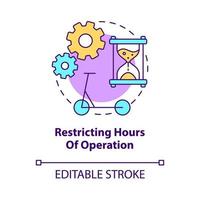 Restricting hours of operation concept icon. Scooter sharing regulation abstract idea thin line illustration. Limited time for rides. Vector isolated outline color drawing. Editable stroke