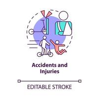 Accidents and injuries concept icon. Scooter sharing problem abstract idea thin line illustration. Vehicle related collisions and falls. Vector isolated outline color drawing. Editable stroke