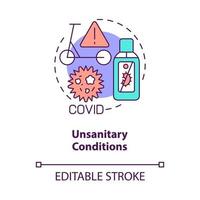 Unsanitary conditions concept icon. Scooter sharing problem abstract idea thin line illustration. Short-term rent. Unsafe riding. Bicycle usage. Vector isolated outline color drawing. Editable stroke